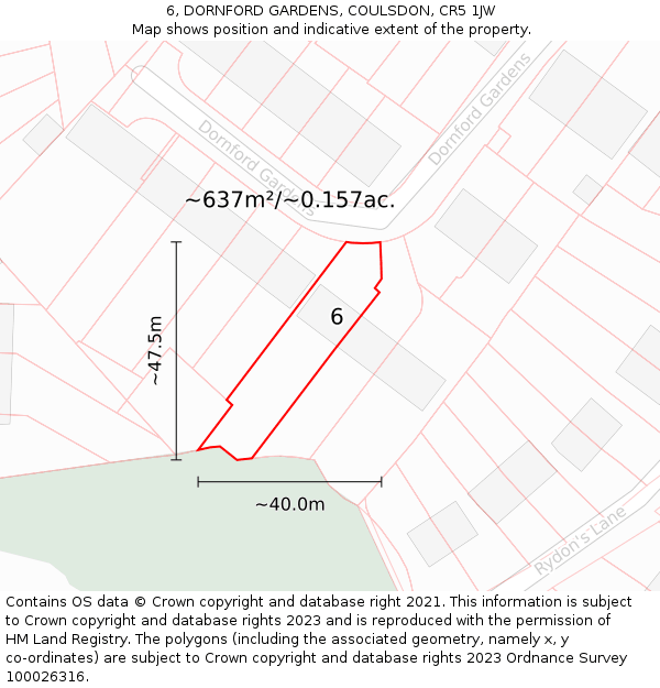 6, DORNFORD GARDENS, COULSDON, CR5 1JW: Plot and title map