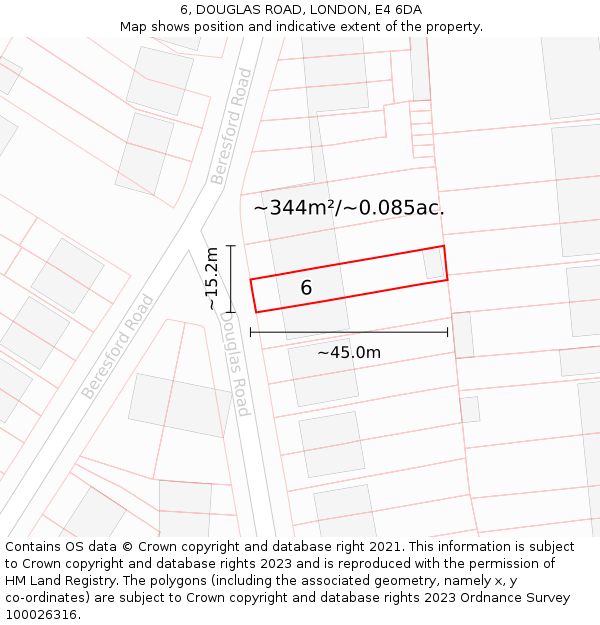 6, DOUGLAS ROAD, LONDON, E4 6DA: Plot and title map