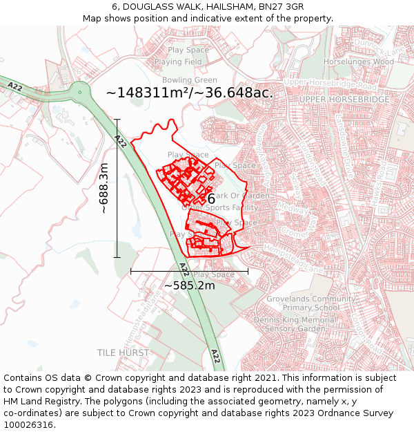 6, DOUGLASS WALK, HAILSHAM, BN27 3GR: Plot and title map