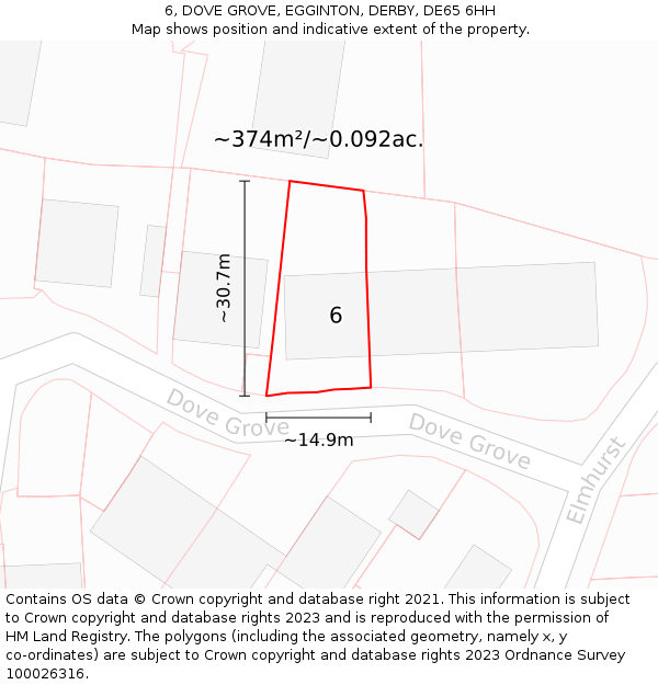 6, DOVE GROVE, EGGINTON, DERBY, DE65 6HH: Plot and title map