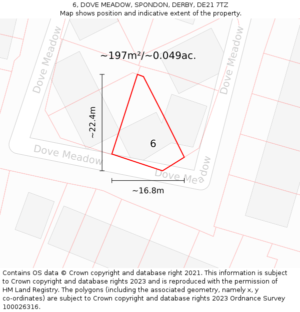 6, DOVE MEADOW, SPONDON, DERBY, DE21 7TZ: Plot and title map