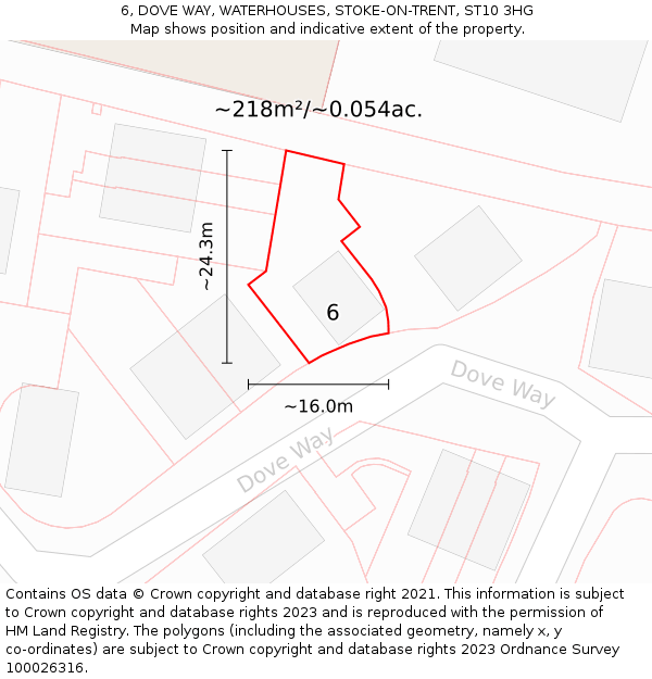 6, DOVE WAY, WATERHOUSES, STOKE-ON-TRENT, ST10 3HG: Plot and title map