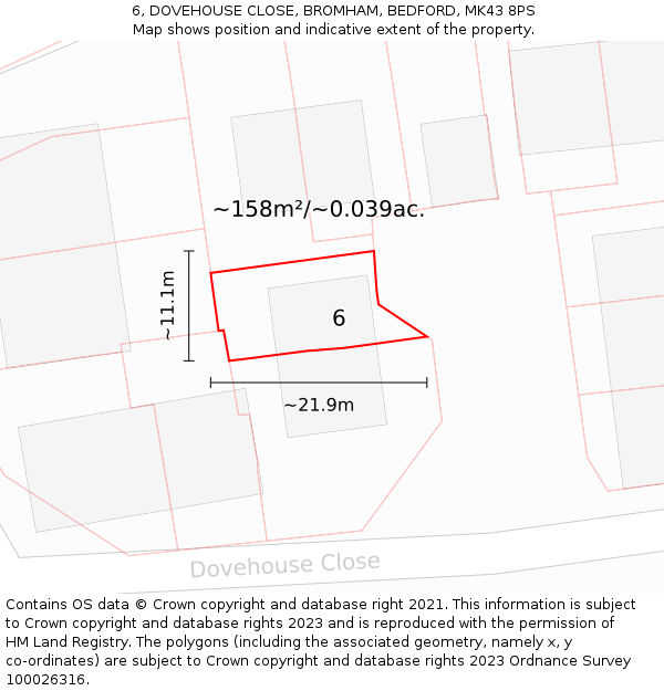 6, DOVEHOUSE CLOSE, BROMHAM, BEDFORD, MK43 8PS: Plot and title map