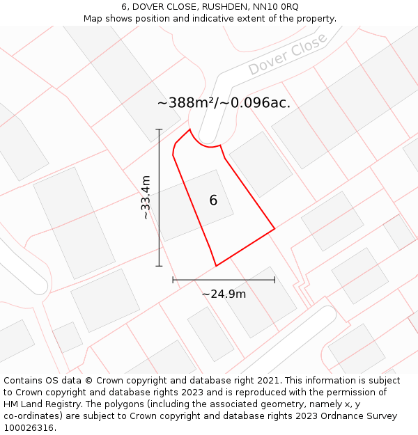 6, DOVER CLOSE, RUSHDEN, NN10 0RQ: Plot and title map