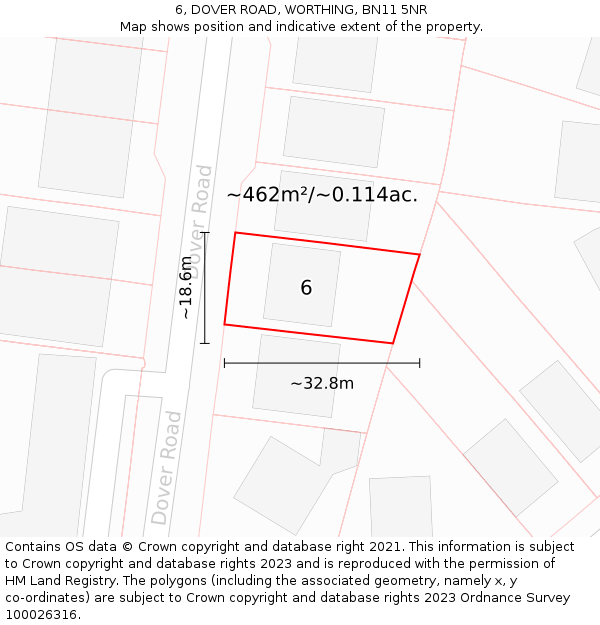 6, DOVER ROAD, WORTHING, BN11 5NR: Plot and title map