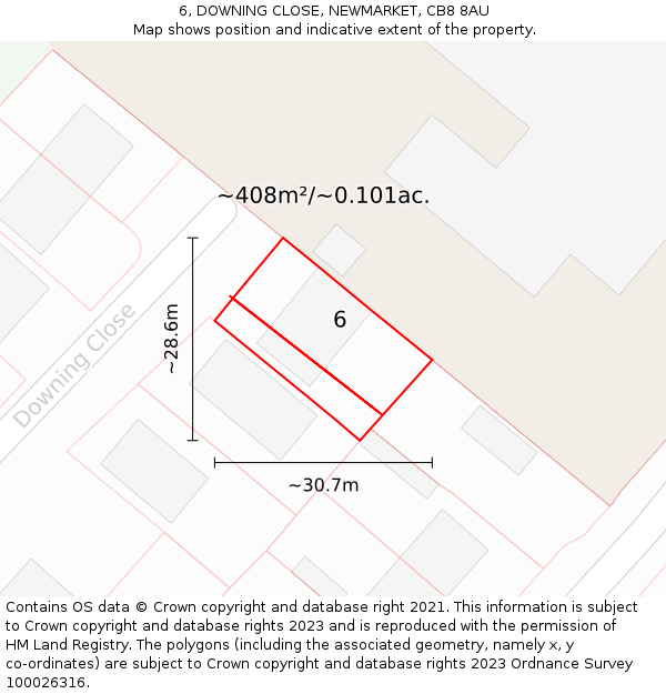 6, DOWNING CLOSE, NEWMARKET, CB8 8AU: Plot and title map