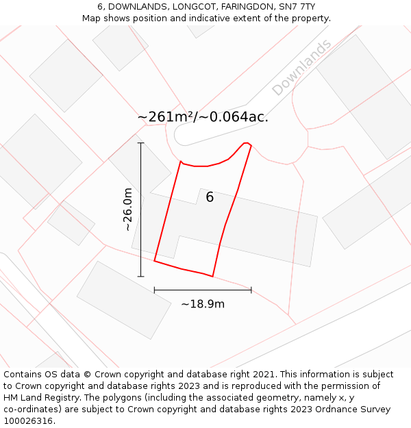 6, DOWNLANDS, LONGCOT, FARINGDON, SN7 7TY: Plot and title map