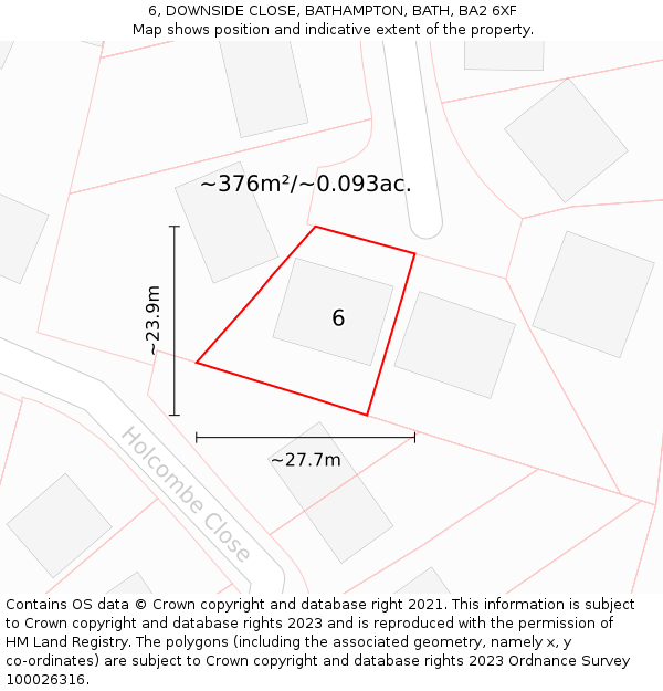 6, DOWNSIDE CLOSE, BATHAMPTON, BATH, BA2 6XF: Plot and title map