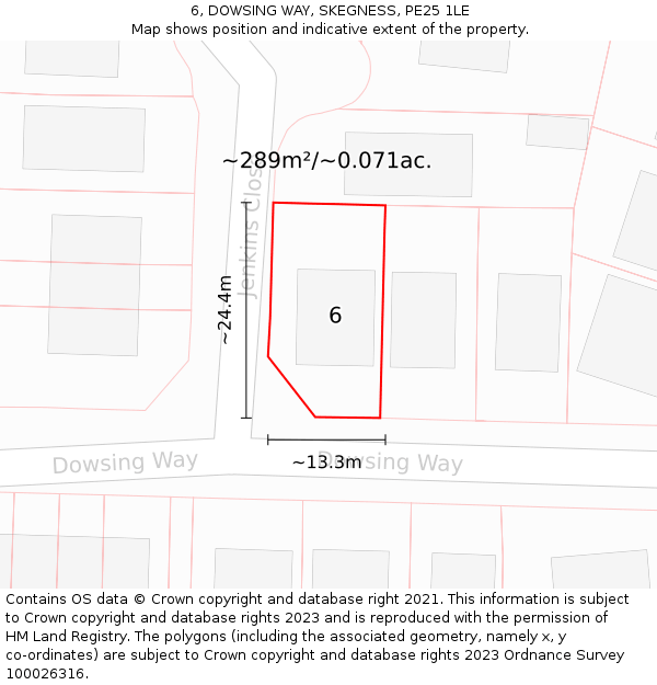 6, DOWSING WAY, SKEGNESS, PE25 1LE: Plot and title map