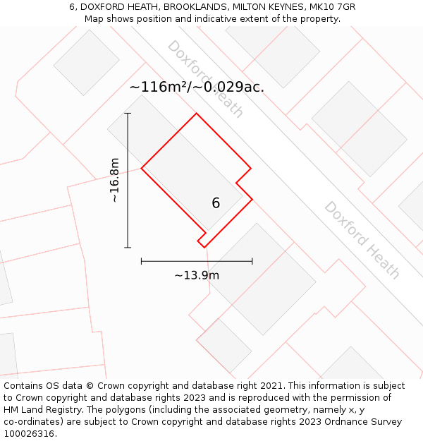 6, DOXFORD HEATH, BROOKLANDS, MILTON KEYNES, MK10 7GR: Plot and title map