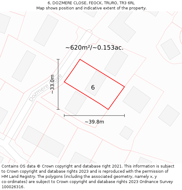 6, DOZMERE CLOSE, FEOCK, TRURO, TR3 6RL: Plot and title map