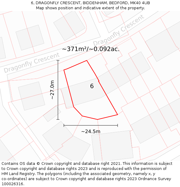 6, DRAGONFLY CRESCENT, BIDDENHAM, BEDFORD, MK40 4UB: Plot and title map