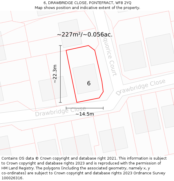 6, DRAWBRIDGE CLOSE, PONTEFRACT, WF8 2YQ: Plot and title map