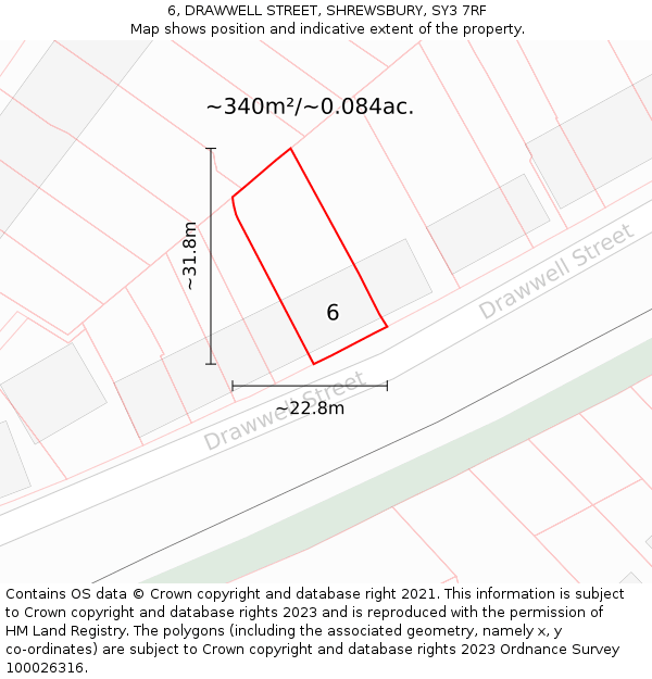 6, DRAWWELL STREET, SHREWSBURY, SY3 7RF: Plot and title map