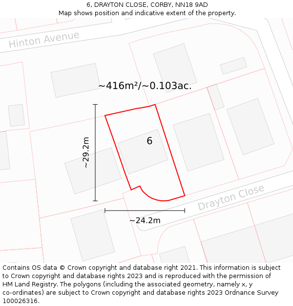 6, DRAYTON CLOSE, CORBY, NN18 9AD: Plot and title map
