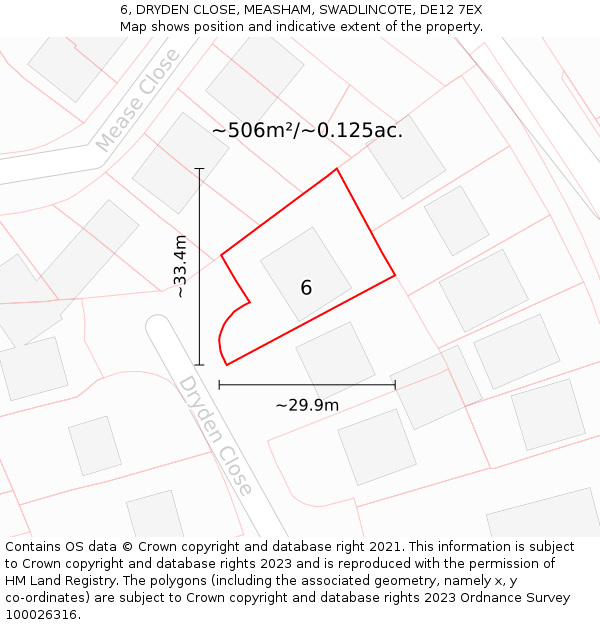 6, DRYDEN CLOSE, MEASHAM, SWADLINCOTE, DE12 7EX: Plot and title map