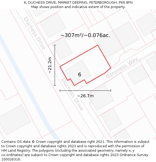 6, DUCHESS DRIVE, MARKET DEEPING, PETERBOROUGH, PE6 8FN: Plot and title map