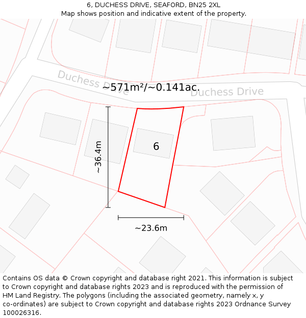 6, DUCHESS DRIVE, SEAFORD, BN25 2XL: Plot and title map