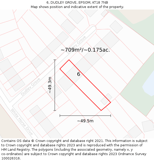6, DUDLEY GROVE, EPSOM, KT18 7NB: Plot and title map