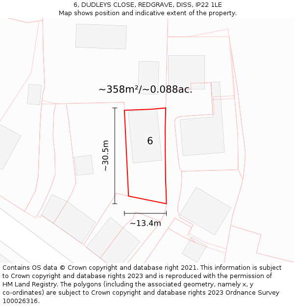 6, DUDLEYS CLOSE, REDGRAVE, DISS, IP22 1LE: Plot and title map