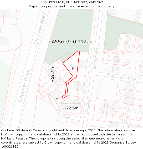 6, DUKES LANE, CHELMSFORD, CM2 6AD: Plot and title map