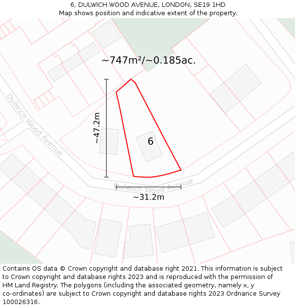 6, DULWICH WOOD AVENUE, LONDON, SE19 1HD: Plot and title map