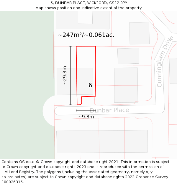 6, DUNBAR PLACE, WICKFORD, SS12 9PY: Plot and title map
