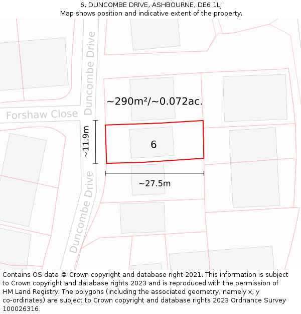 6, DUNCOMBE DRIVE, ASHBOURNE, DE6 1LJ: Plot and title map