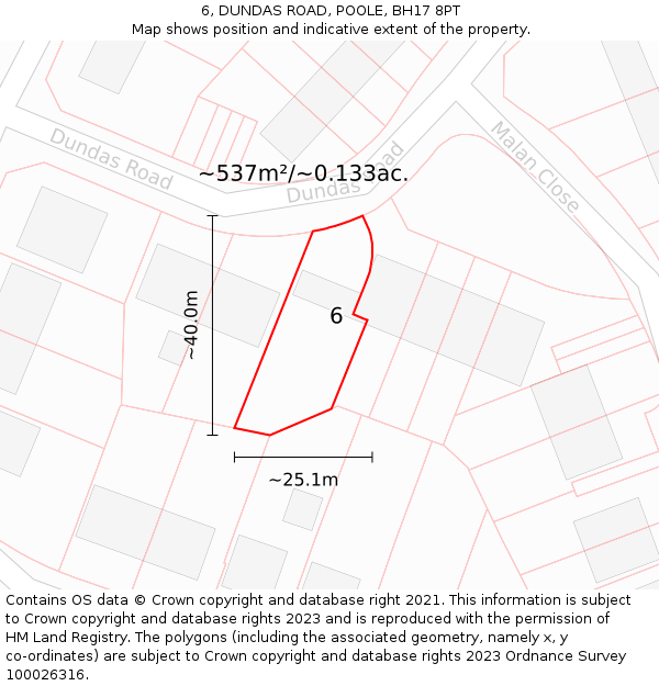 6, DUNDAS ROAD, POOLE, BH17 8PT: Plot and title map