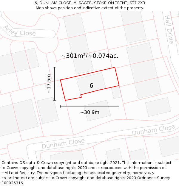 6, DUNHAM CLOSE, ALSAGER, STOKE-ON-TRENT, ST7 2XR: Plot and title map
