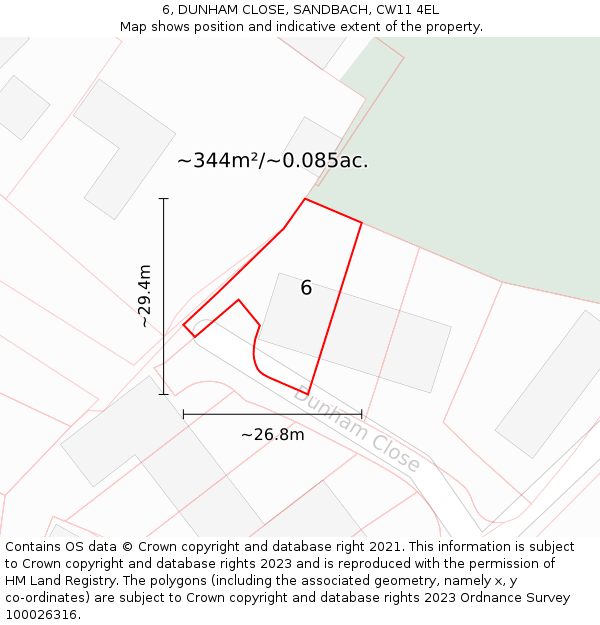 6, DUNHAM CLOSE, SANDBACH, CW11 4EL: Plot and title map
