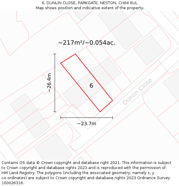 6, DUNLIN CLOSE, PARKGATE, NESTON, CH64 6UL: Plot and title map