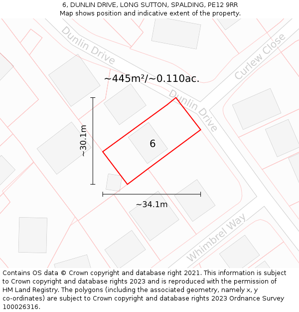 6, DUNLIN DRIVE, LONG SUTTON, SPALDING, PE12 9RR: Plot and title map