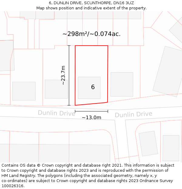 6, DUNLIN DRIVE, SCUNTHORPE, DN16 3UZ: Plot and title map