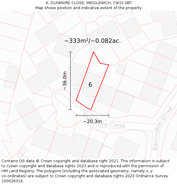 6, DUNMORE CLOSE, MIDDLEWICH, CW10 0BT: Plot and title map