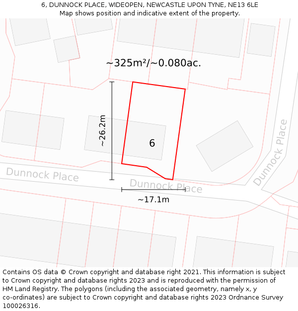 6, DUNNOCK PLACE, WIDEOPEN, NEWCASTLE UPON TYNE, NE13 6LE: Plot and title map