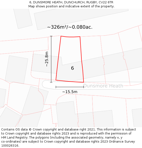 6, DUNSMORE HEATH, DUNCHURCH, RUGBY, CV22 6TR: Plot and title map