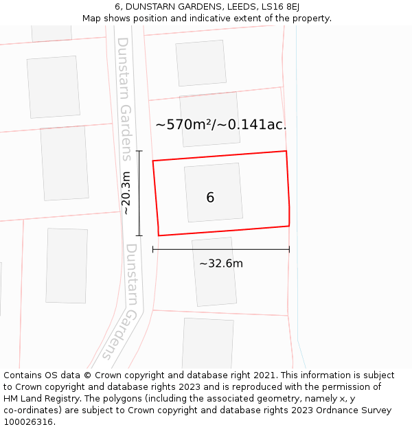 6, DUNSTARN GARDENS, LEEDS, LS16 8EJ: Plot and title map