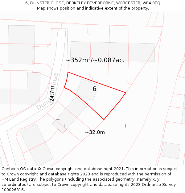 6, DUNSTER CLOSE, BERKELEY BEVERBORNE, WORCESTER, WR4 0EQ: Plot and title map