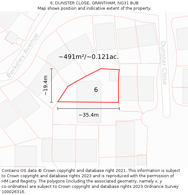 6, DUNSTER CLOSE, GRANTHAM, NG31 8UB: Plot and title map