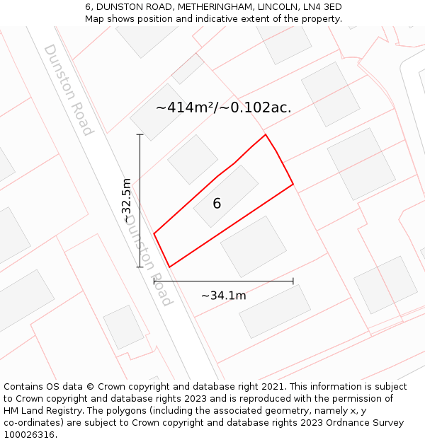 6, DUNSTON ROAD, METHERINGHAM, LINCOLN, LN4 3ED: Plot and title map