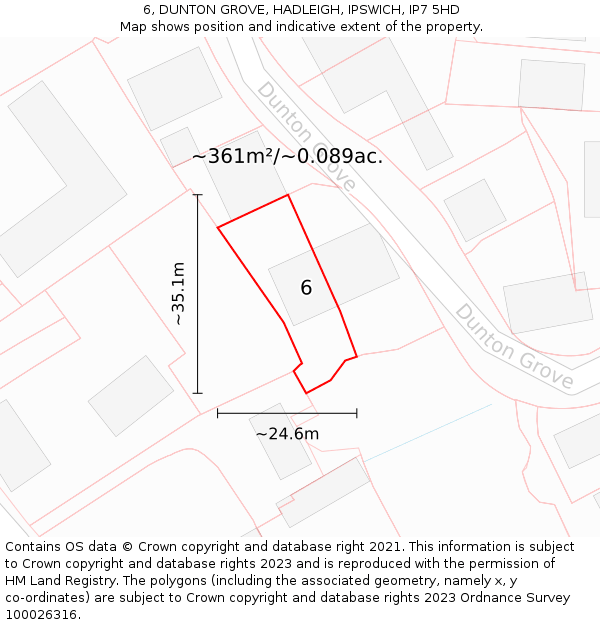 6, DUNTON GROVE, HADLEIGH, IPSWICH, IP7 5HD: Plot and title map