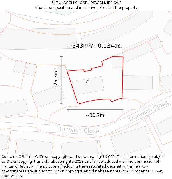 6, DUNWICH CLOSE, IPSWICH, IP3 9WF: Plot and title map
