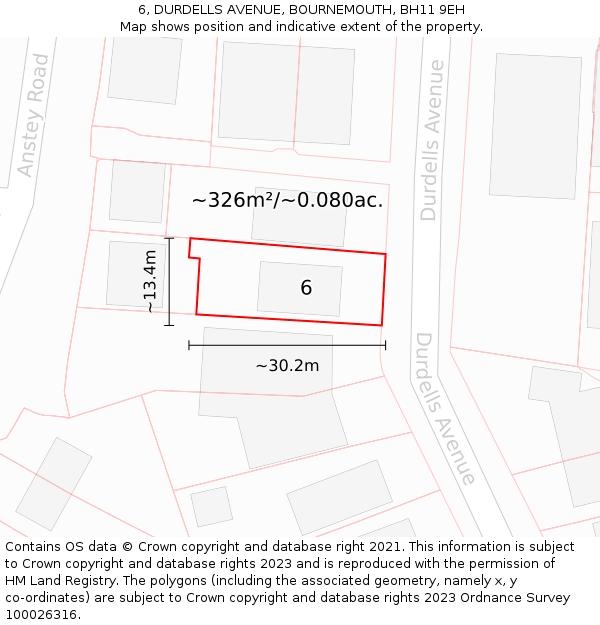 6, DURDELLS AVENUE, BOURNEMOUTH, BH11 9EH: Plot and title map
