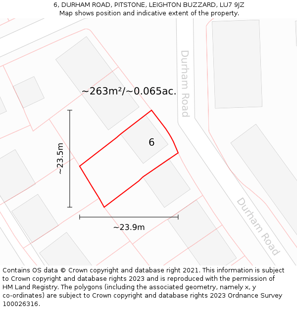 6, DURHAM ROAD, PITSTONE, LEIGHTON BUZZARD, LU7 9JZ: Plot and title map