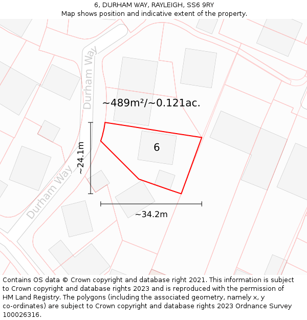 6, DURHAM WAY, RAYLEIGH, SS6 9RY: Plot and title map