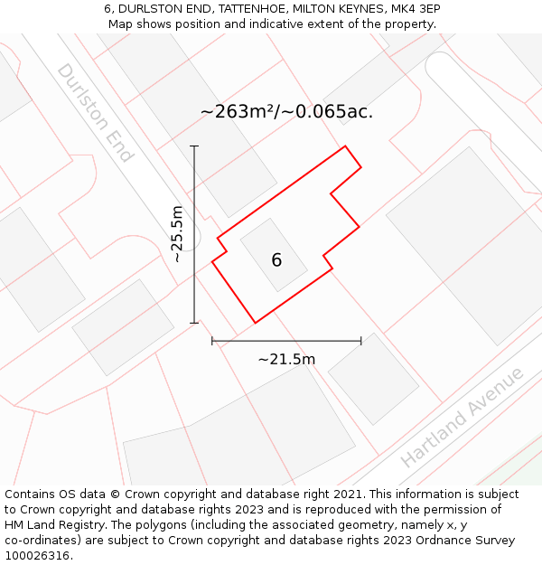 6, DURLSTON END, TATTENHOE, MILTON KEYNES, MK4 3EP: Plot and title map