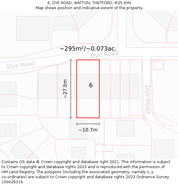 6, DYE ROAD, WATTON, THETFORD, IP25 6YN: Plot and title map