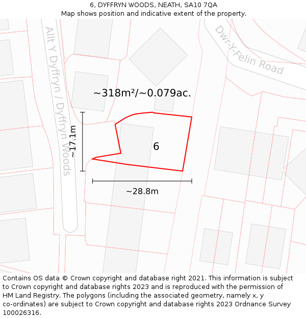 6, DYFFRYN WOODS, NEATH, SA10 7QA: Plot and title map