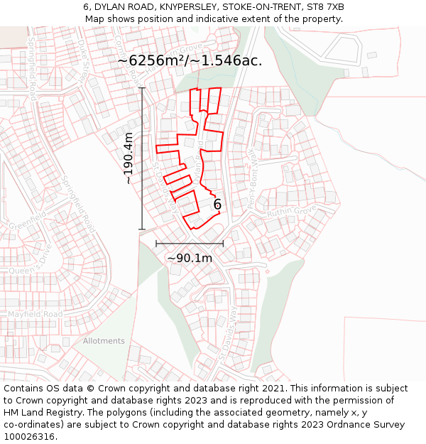 6, DYLAN ROAD, KNYPERSLEY, STOKE-ON-TRENT, ST8 7XB: Plot and title map